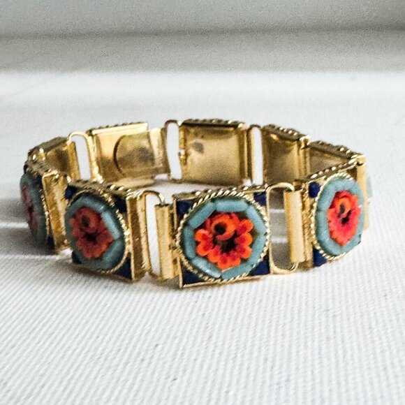 Vintage Italian Micro Mosaic Floral Print Bracelet - Picture 3 of 4